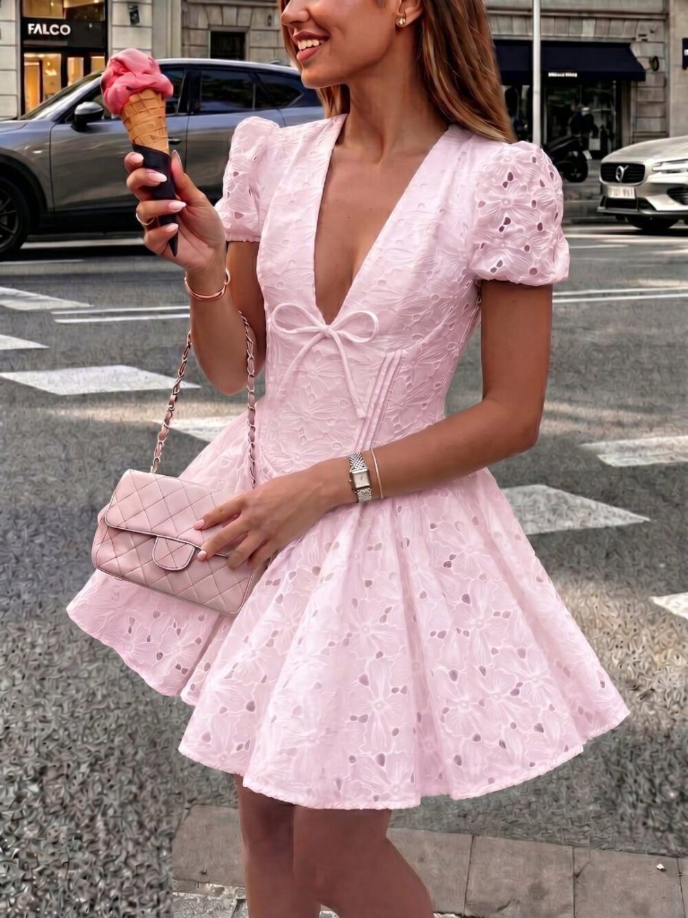 Pink Embroidered Women's Floral A-Line Mini Skirt - Picture 9 of 9